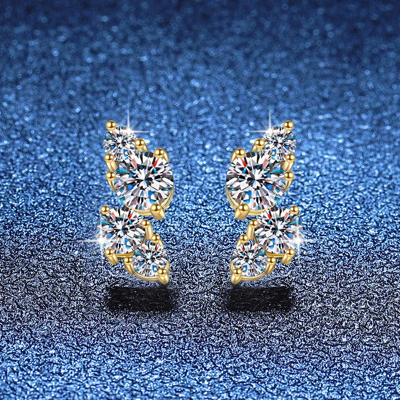 Gold-Plated Moissanite Cluster Curve Stud Earrings — Curved cluster stud pair — BandsCo Straps