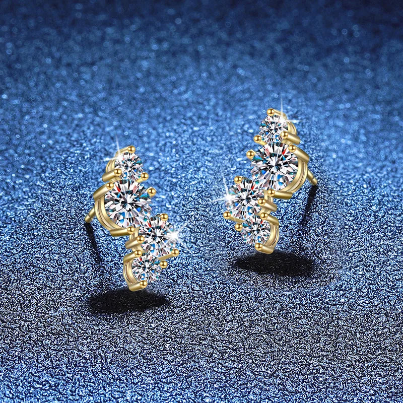 Gold-Plated Moissanite Cluster Curve Stud Earrings — Cluster studs side view — BandsCo Straps