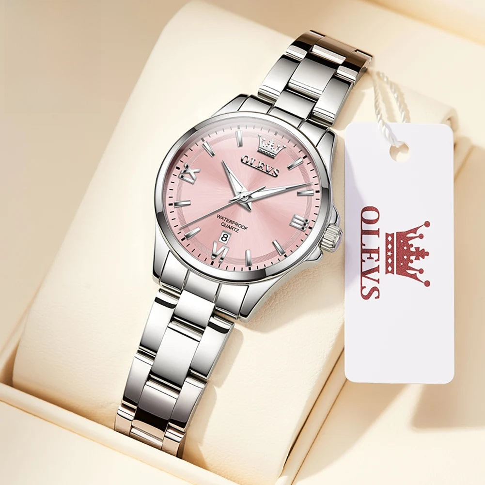 Women's Pastel Dial Stainless Steel Quartz Watch — Pink — BandsCo Straps