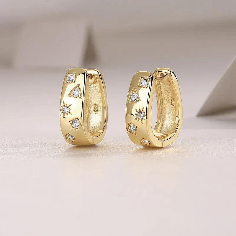 Gold-Plated Moissanite Celestial Hoop Earrings — Celestial earrings pair — BandsCo Straps