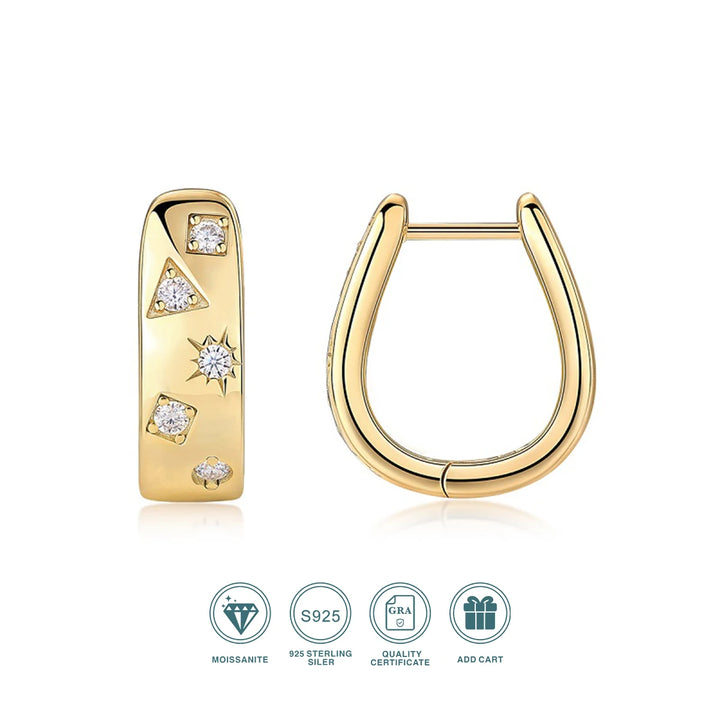 Gold-Tone Moissanite Celestial Hoop Earrings