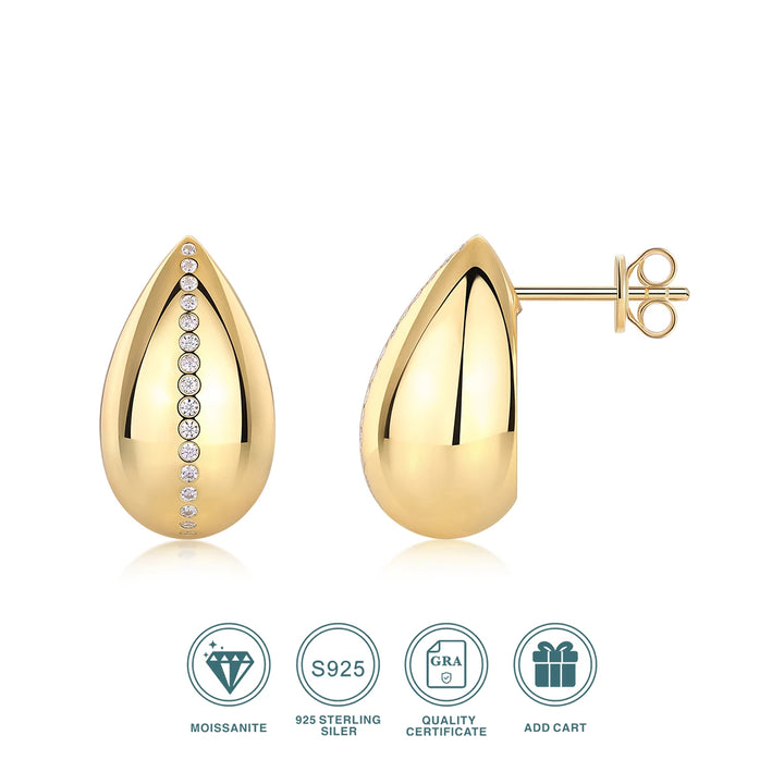 Gold-Tone Teardrop Moissanite Accent Stud Earrings