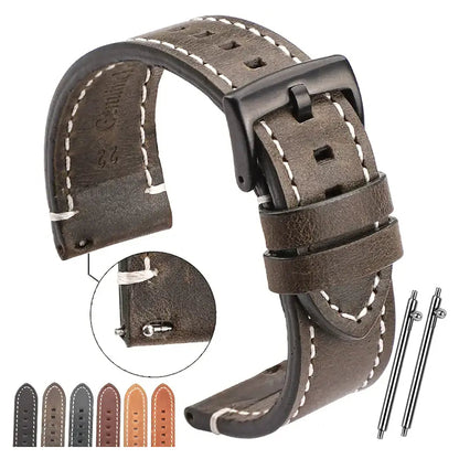 Suunto Contrast-Stitched Leather Buckle Band - Olive gray with color previews