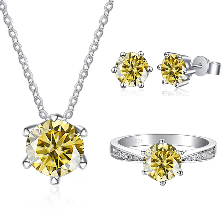 Colored Moissanite Necklace, Stud Earrings & Pavé Ring Set