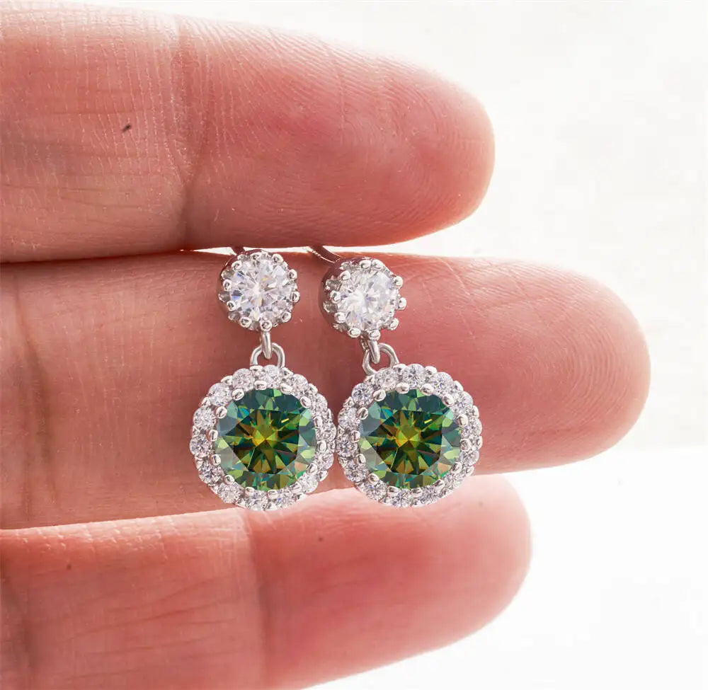 Moissanite Halo Drop Earrings in 925 Sterling Silver — Dark Green — BandsCo Straps