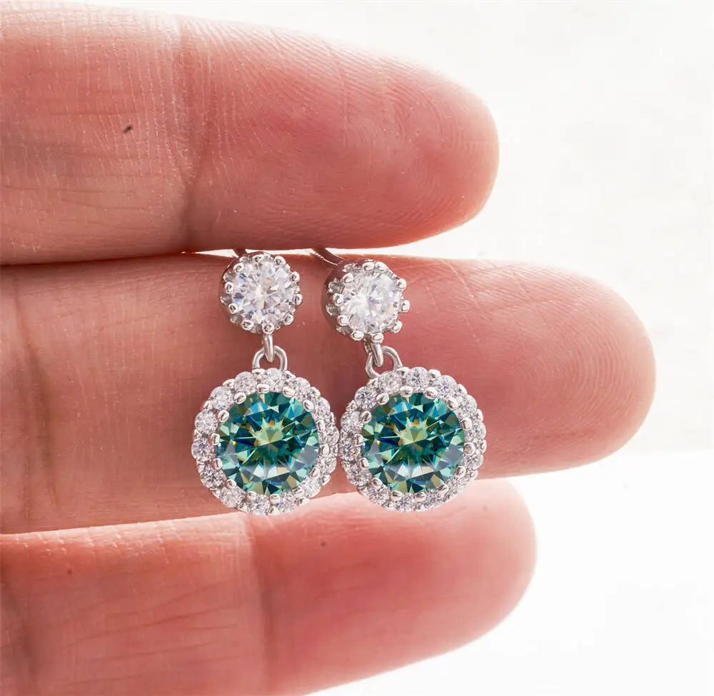 Moissanite Halo Drop Earrings in 925 Sterling Silver — Blue Green — BandsCo Straps