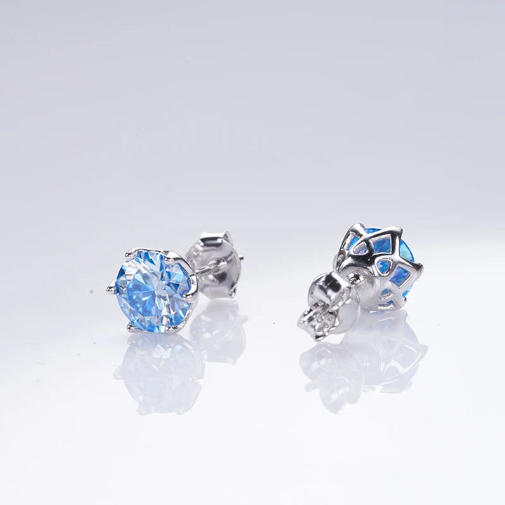 Round Moissanite Stud Earrings in Sterling Silver, Silver-Tone Finish