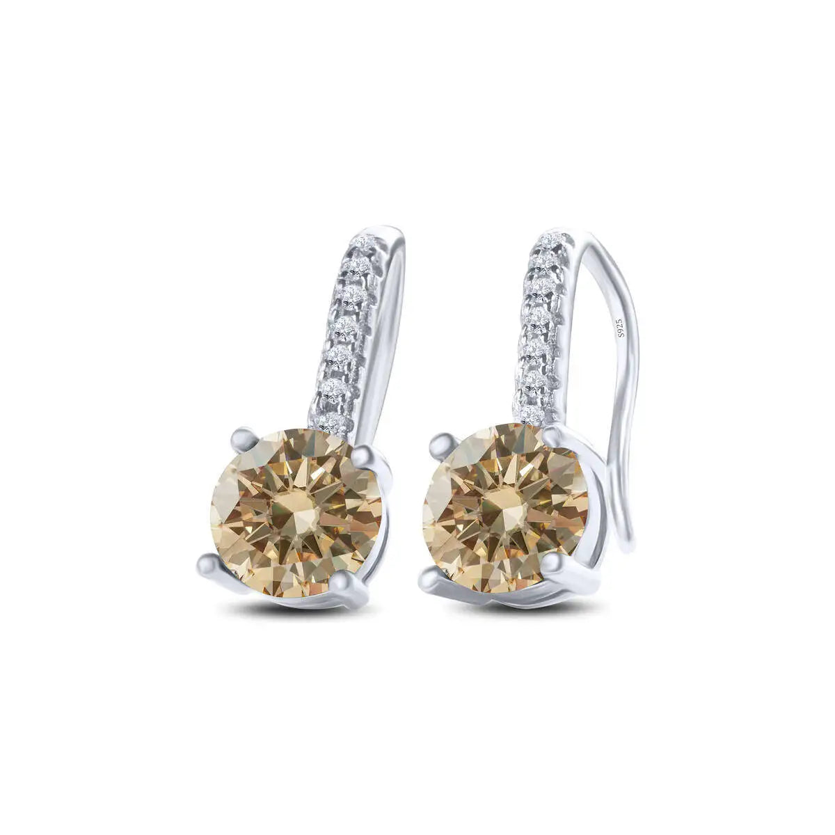 Colorful Moissanite Pavé Hook Earrings in Sterling Silver — Champagne
