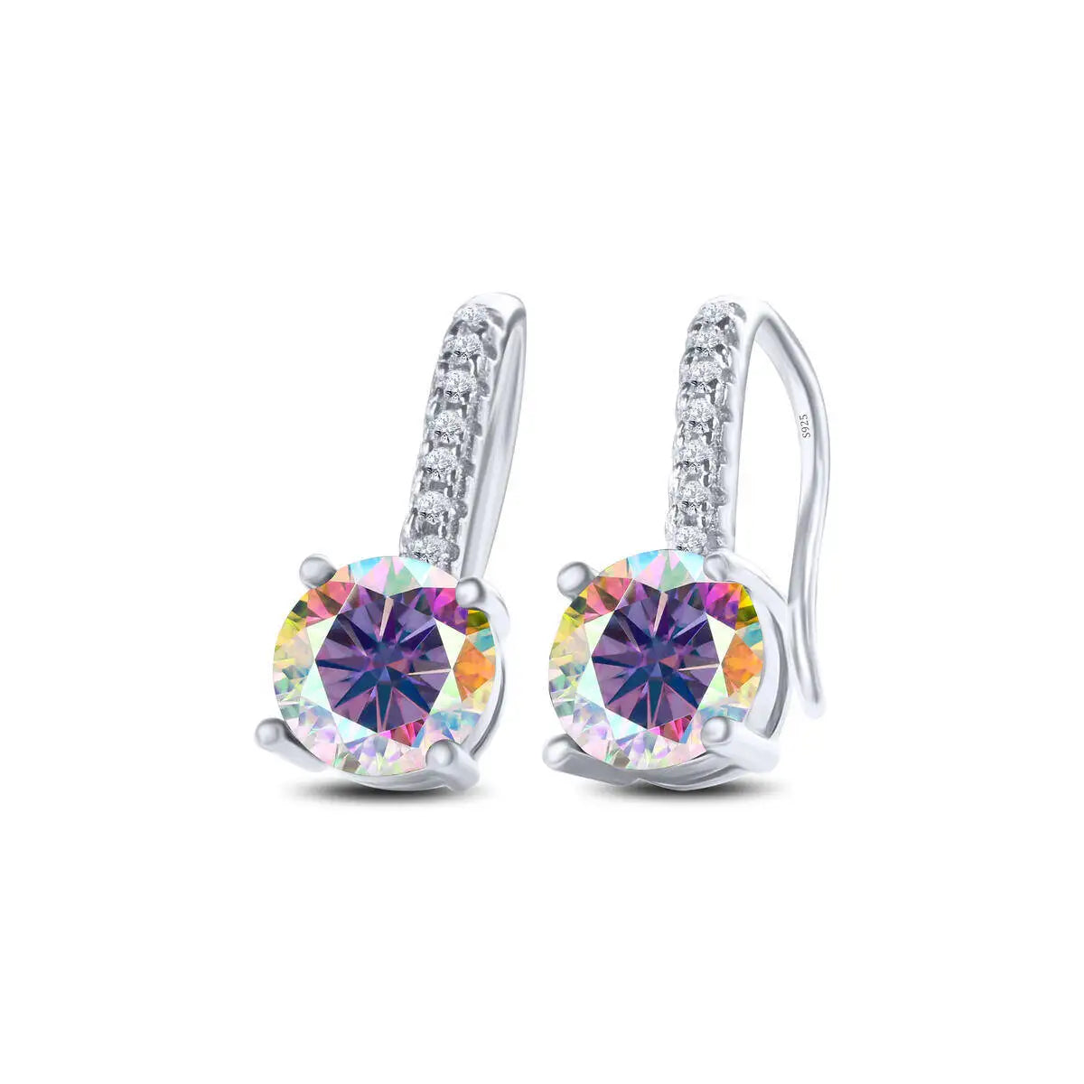 Colorful Moissanite Pavé Hook Earrings in Sterling Silver — Purple Multicolor