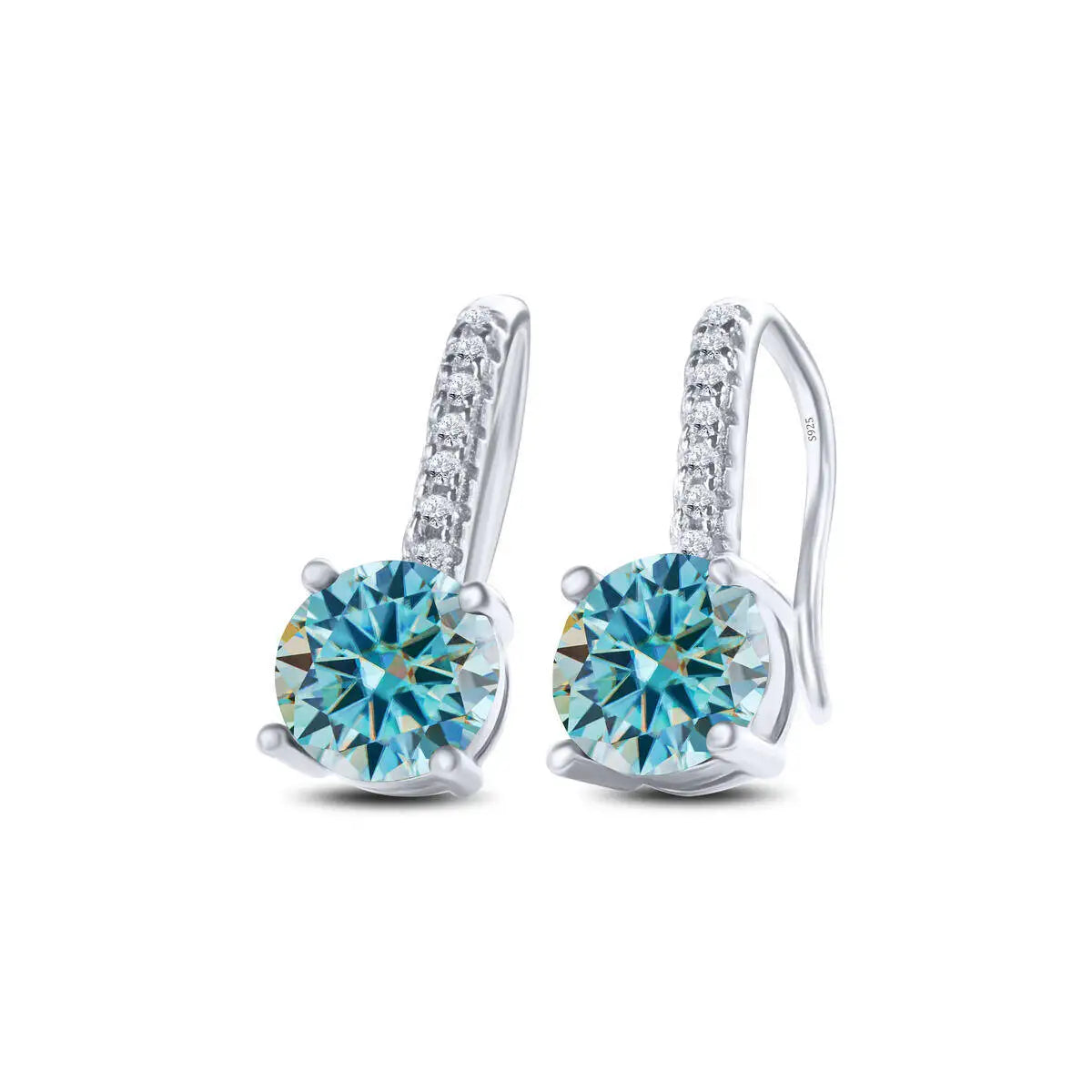 Colorful Moissanite Pavé Hook Earrings in Sterling Silver — Blue