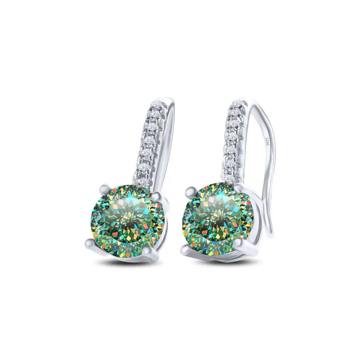 Colorful Moissanite Pavé Hook Earrings in Sterling Silver — Green / 100 Series