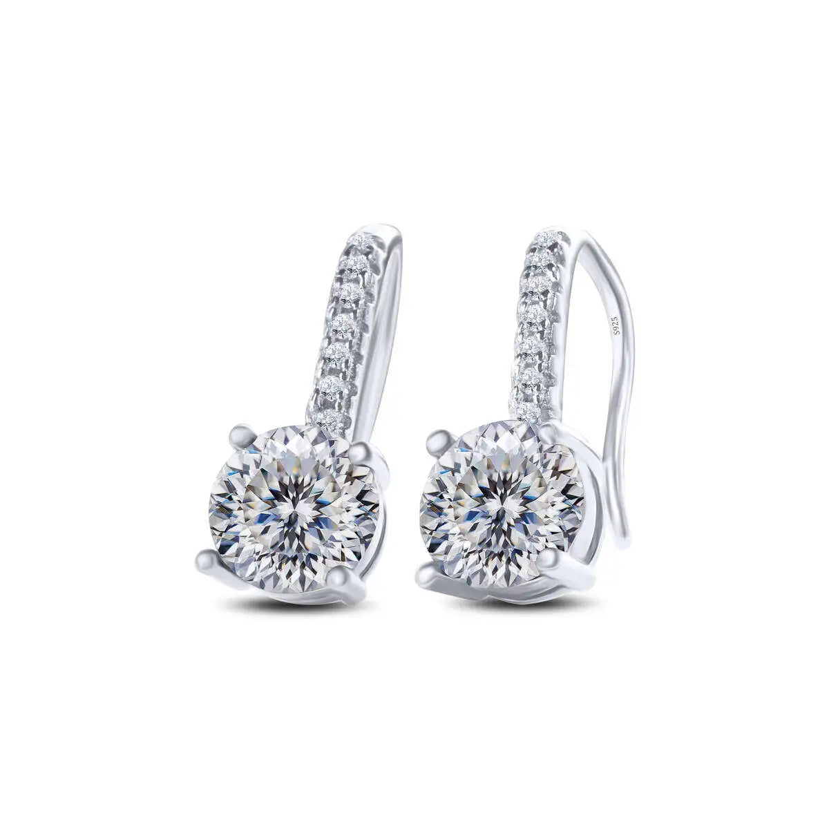 Colorful Moissanite Pavé Hook Earrings in Sterling Silver — White / 100 Series