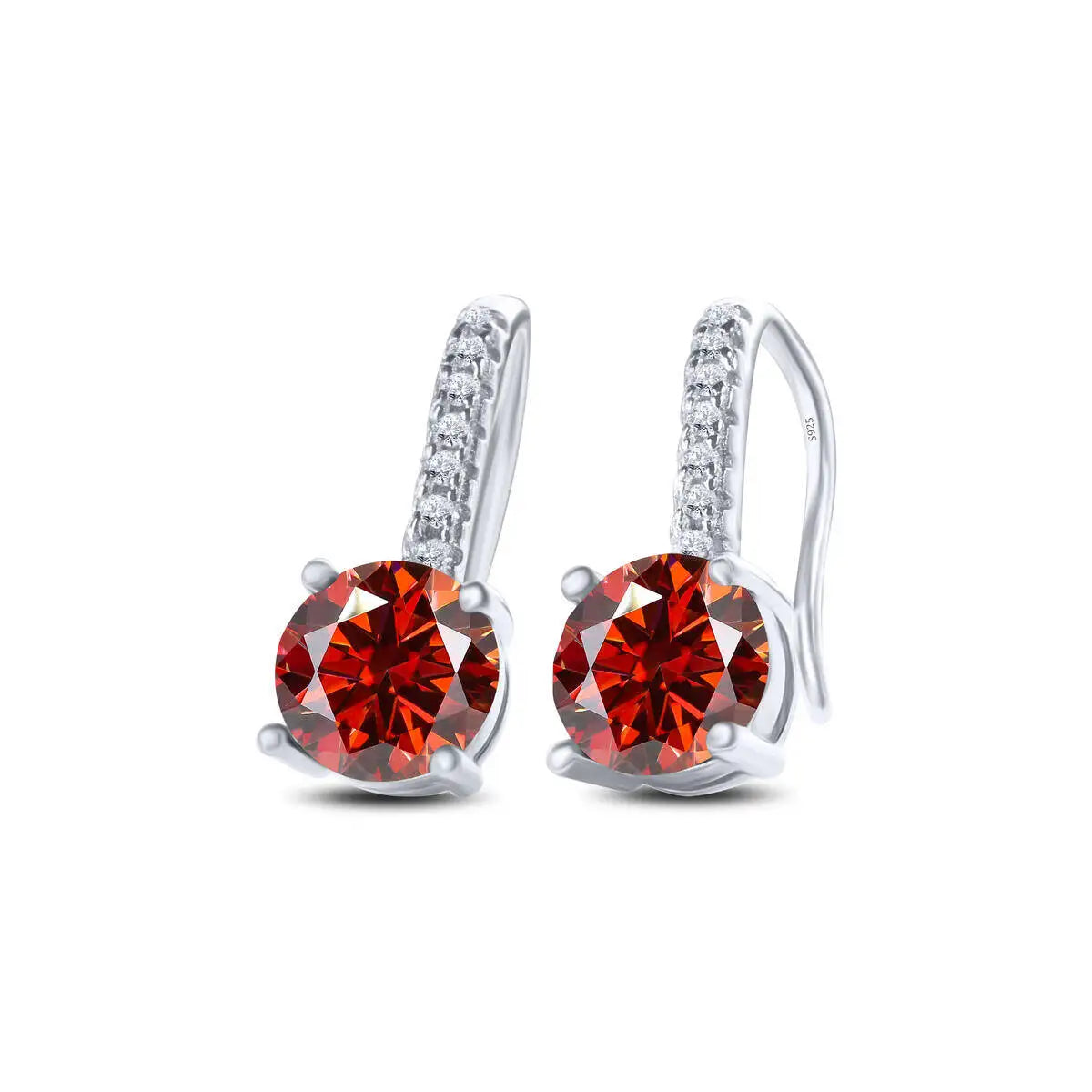 Colorful Moissanite Pavé Hook Earrings in Sterling Silver — Red