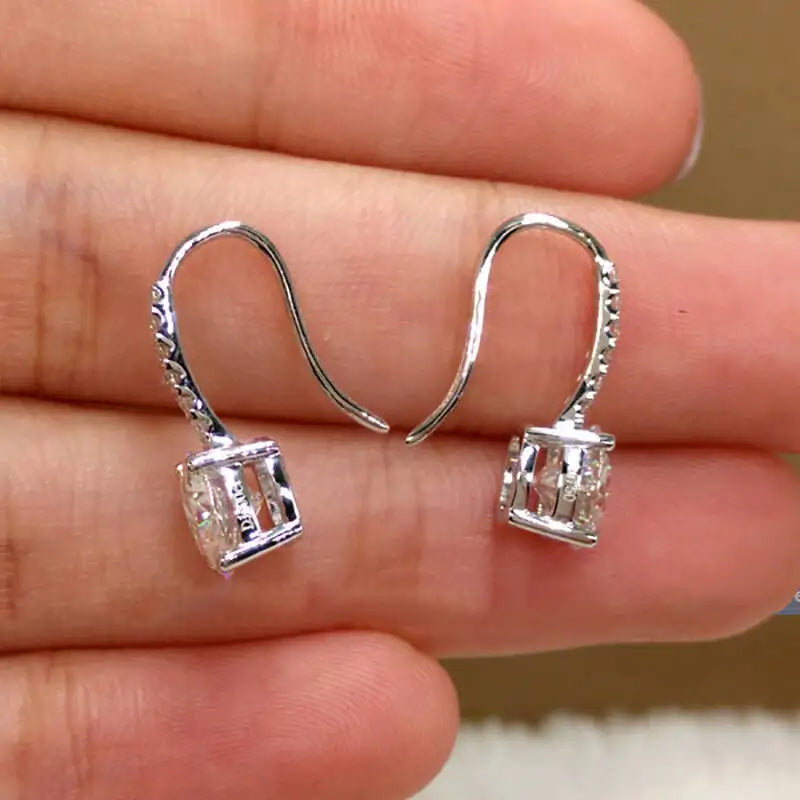 Colorful Moissanite Pavé Hook Earrings in Sterling Silver — Curved hooks and rear settings