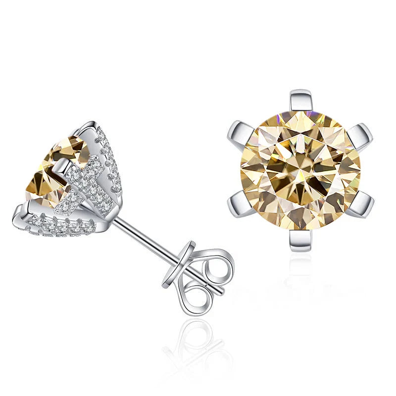 Colored Moissanite Stud Earrings with Sparkling Basket Settings - Light yellow stones
