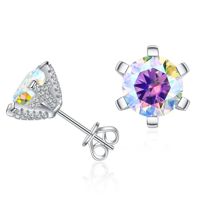 Colored Moissanite Stud Earrings with Sparkling Basket Settings - Multicolor stones