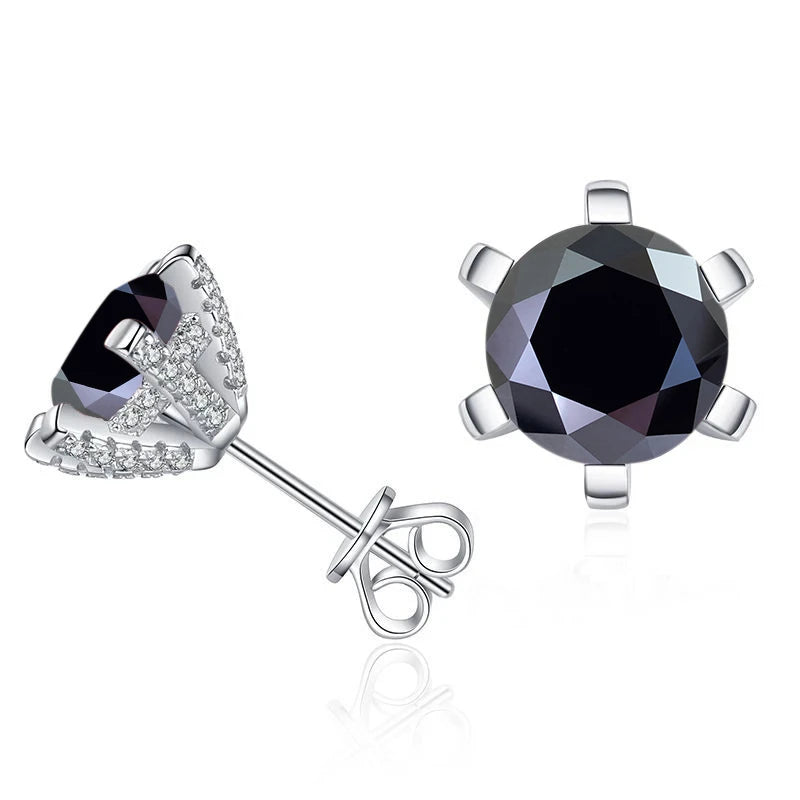 Colored Moissanite Stud Earrings with Sparkling Basket Settings - Black stones