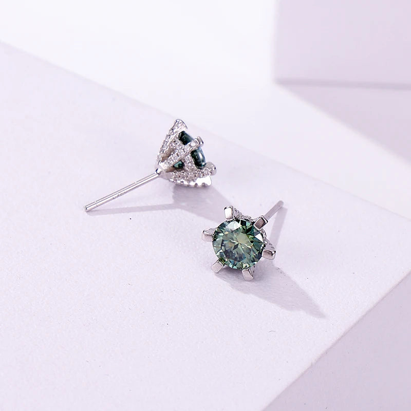 Colored Moissanite Stud Earrings with Sparkling Basket Settings - Rear basket and posts