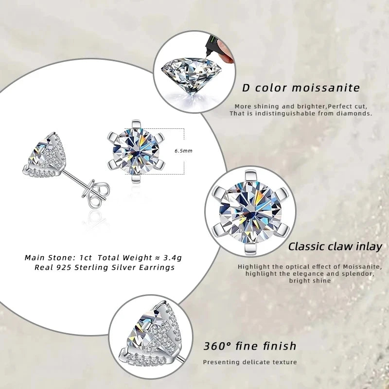 Colored Moissanite Stud Earrings with Sparkling Basket Settings - Round stone and basket design diagram