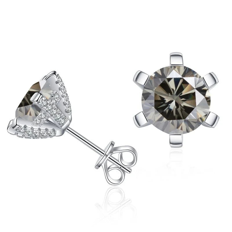 Colored Moissanite Stud Earrings with Sparkling Basket Settings - Gray stones