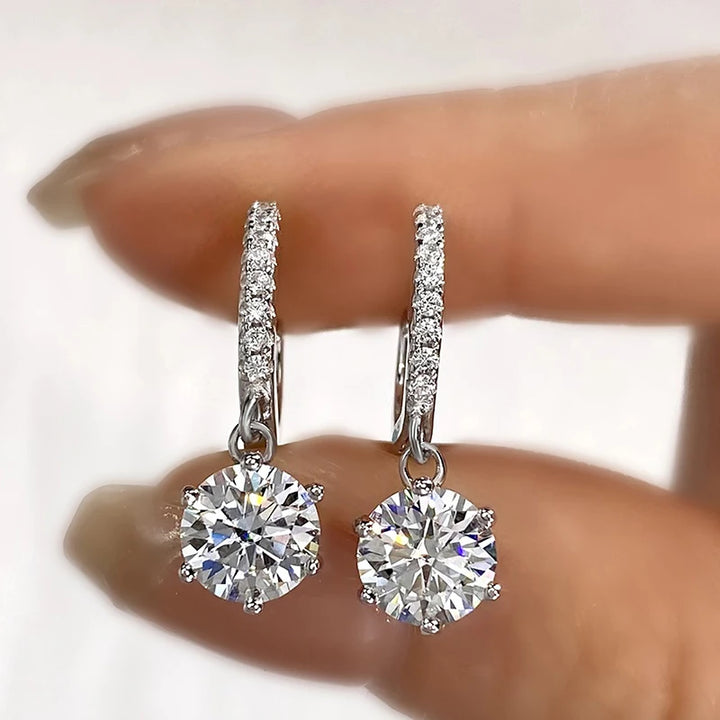 Round Moissanite Drop Huggie Earrings in 925 Sterling Silver