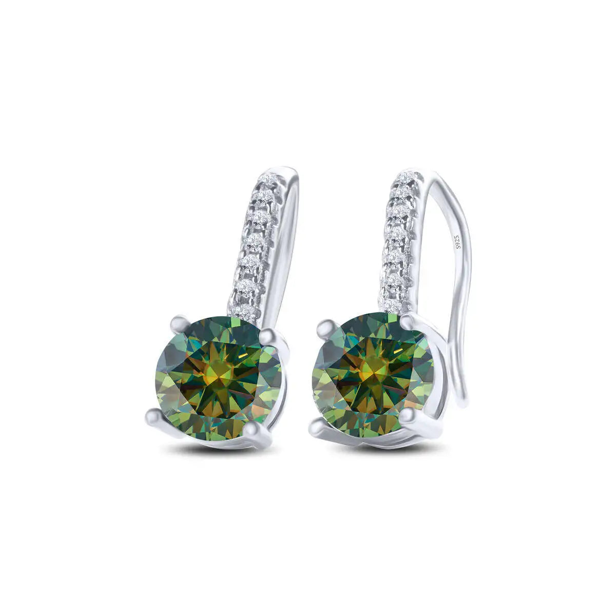 Colorful Moissanite Pavé Hook Earrings in Sterling Silver — Dark Green