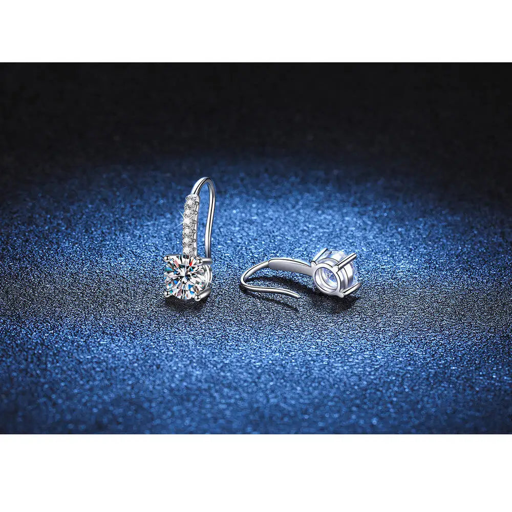 Colorful Moissanite Pavé Hook Earrings in Sterling Silver — White stone hook pair