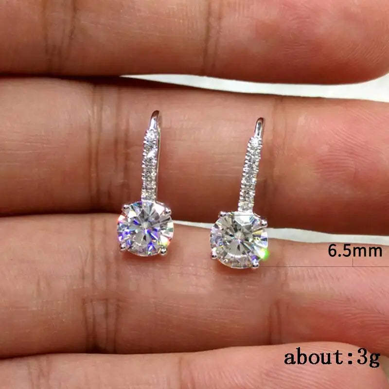 Colorful Moissanite Pavé Hook Earrings in Sterling Silver — 6.5mm center size reference