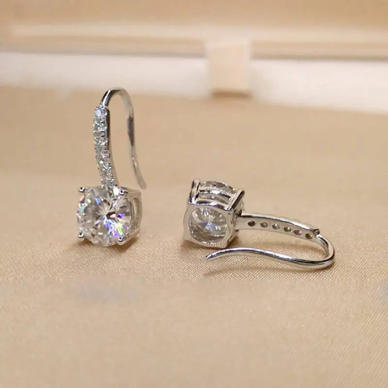Colorful Moissanite Pavé Hook Earrings in Sterling Silver — White stones, front and side
