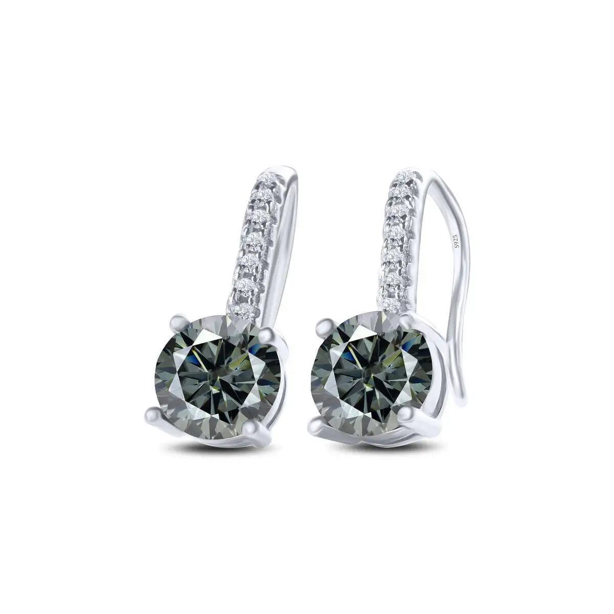 Colorful Moissanite Pavé Hook Earrings in Sterling Silver — Gray