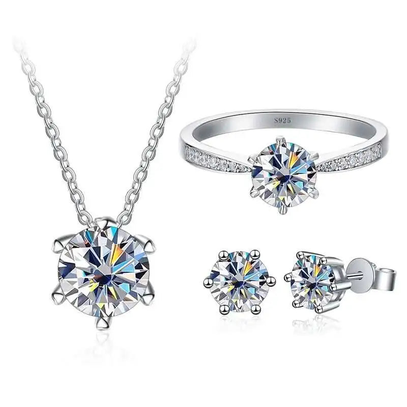 Colorful Moissanite Ring, Stud Earrings & Necklace Set — White set