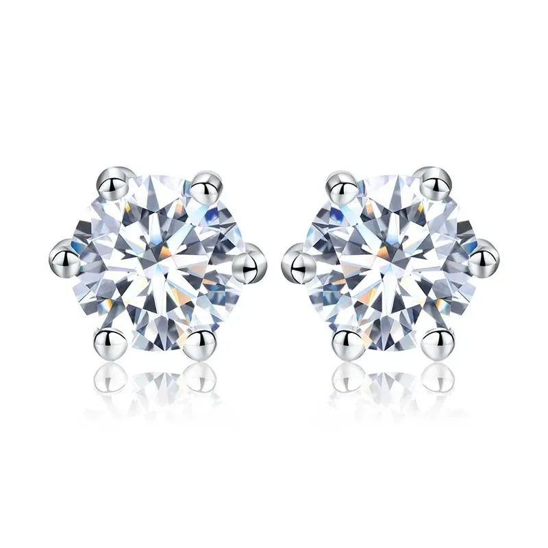 Six-Prong Round Moissanite Stud Earrings in Sterling Silver - Six-prong round stone settings