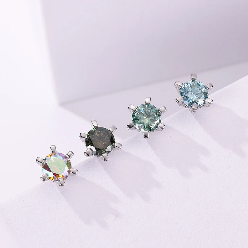 Colored Moissanite Stud Earrings with Sparkling Basket Settings - Colored stones close-up