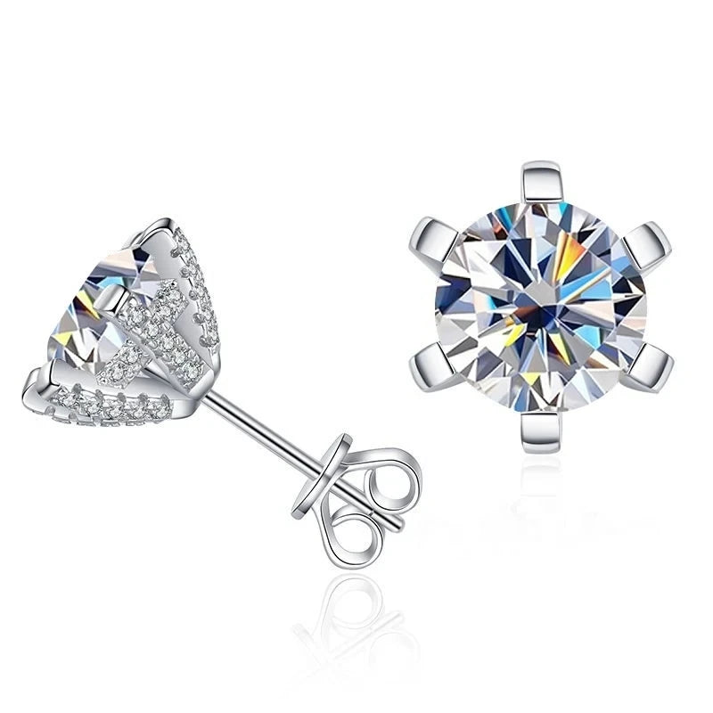 Colored Moissanite Stud Earrings with Sparkling Basket Settings - White stones