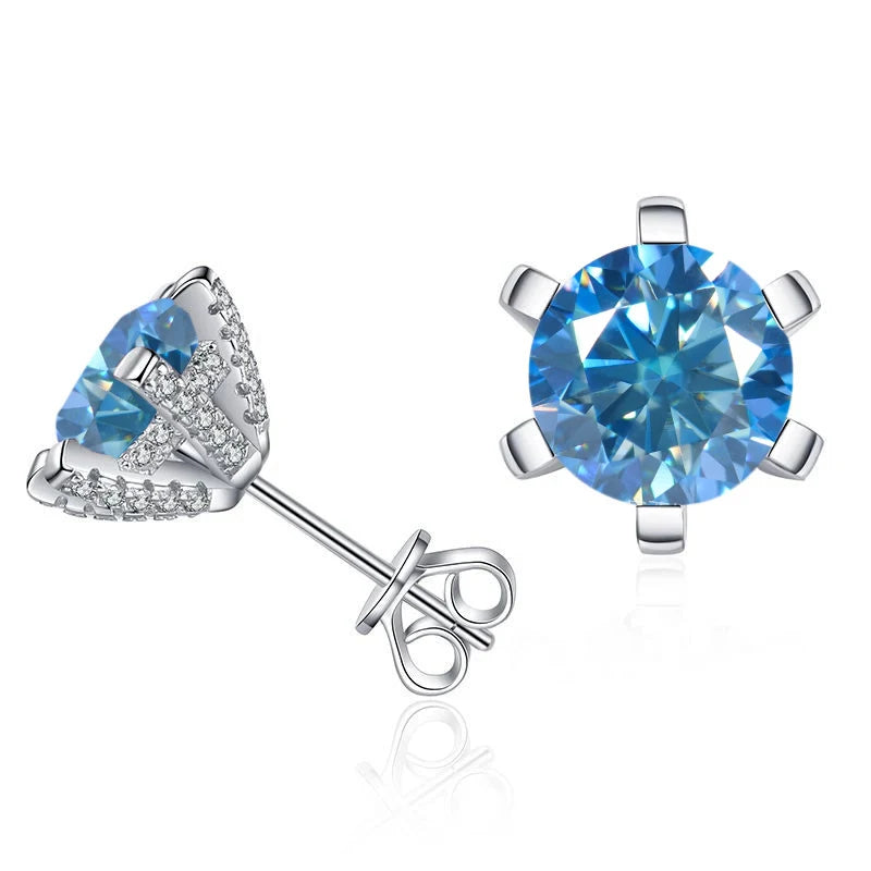 Colored Moissanite Stud Earrings with Sparkling Basket Settings - Royal blue stones