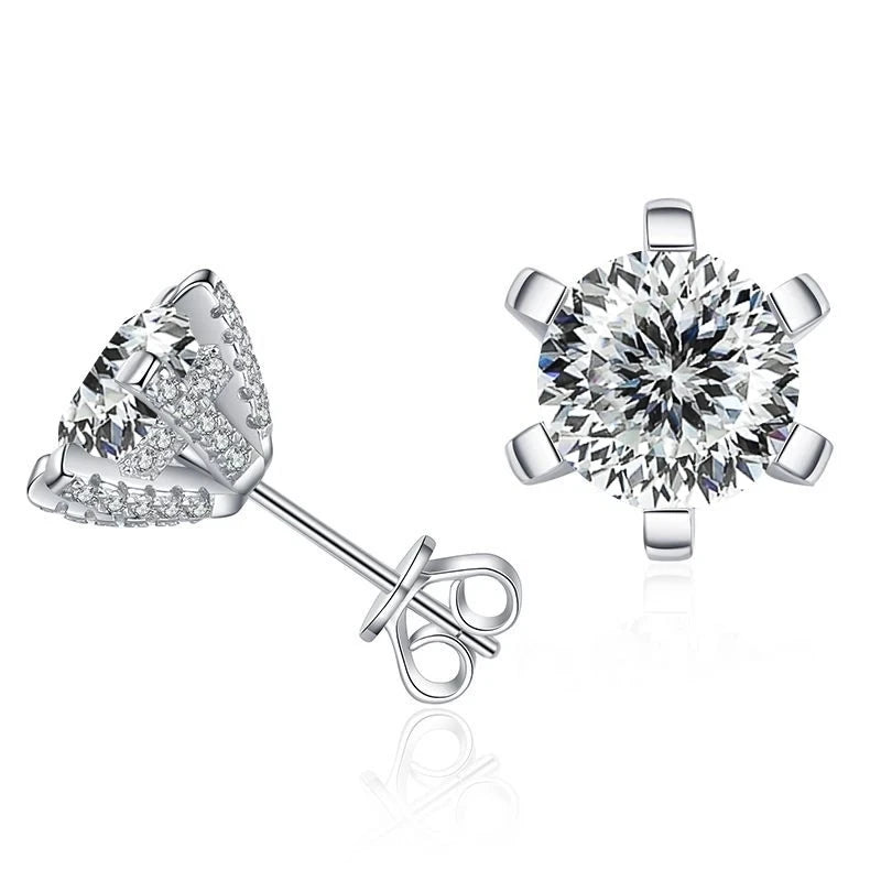 Colored Moissanite Stud Earrings with Sparkling Basket Settings - White 100 Series stones