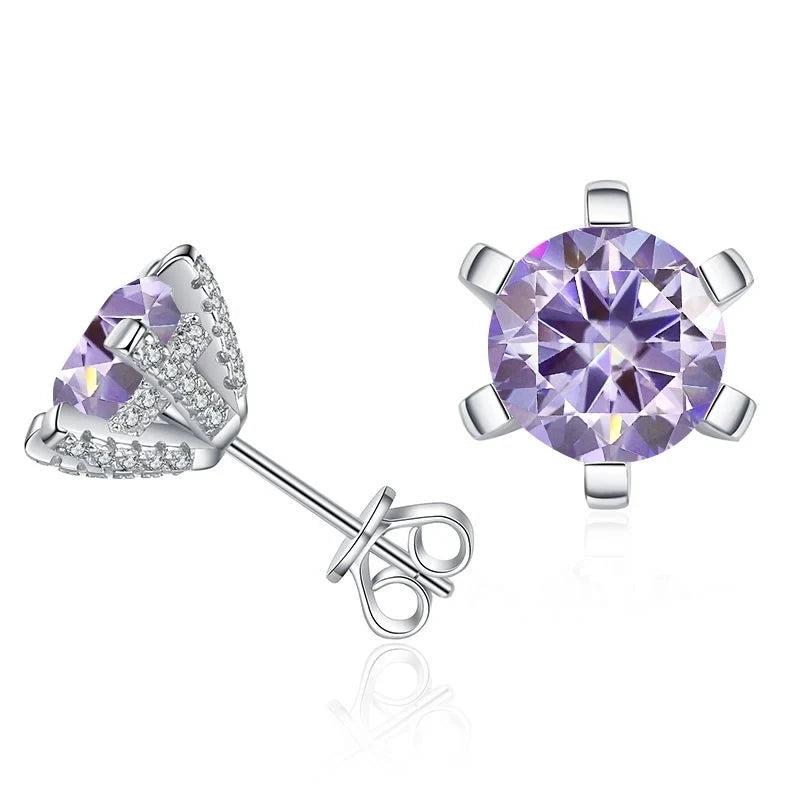 Colored Moissanite Stud Earrings with Sparkling Basket Settings - Light purple stones