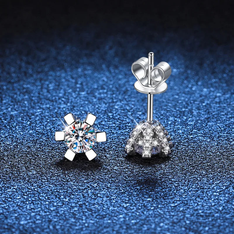 Colored Moissanite Stud Earrings with Sparkling Basket Settings - White stones and basket backs