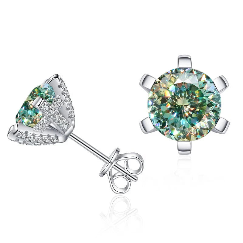 Colored Moissanite Stud Earrings with Sparkling Basket Settings - Green 100 Series stones