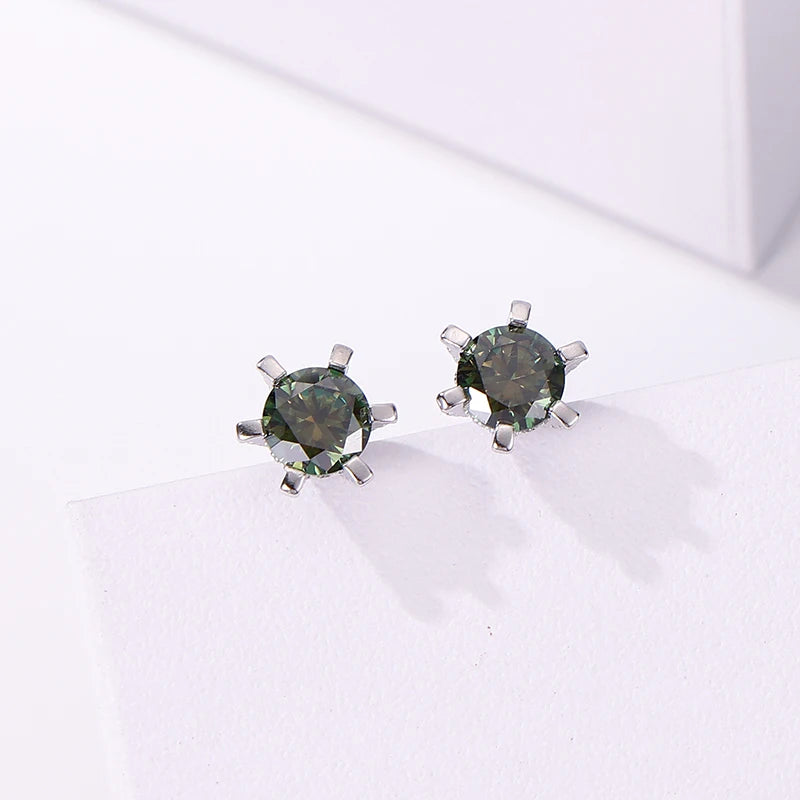 Colored Moissanite Stud Earrings with Sparkling Basket Settings - Gray studs