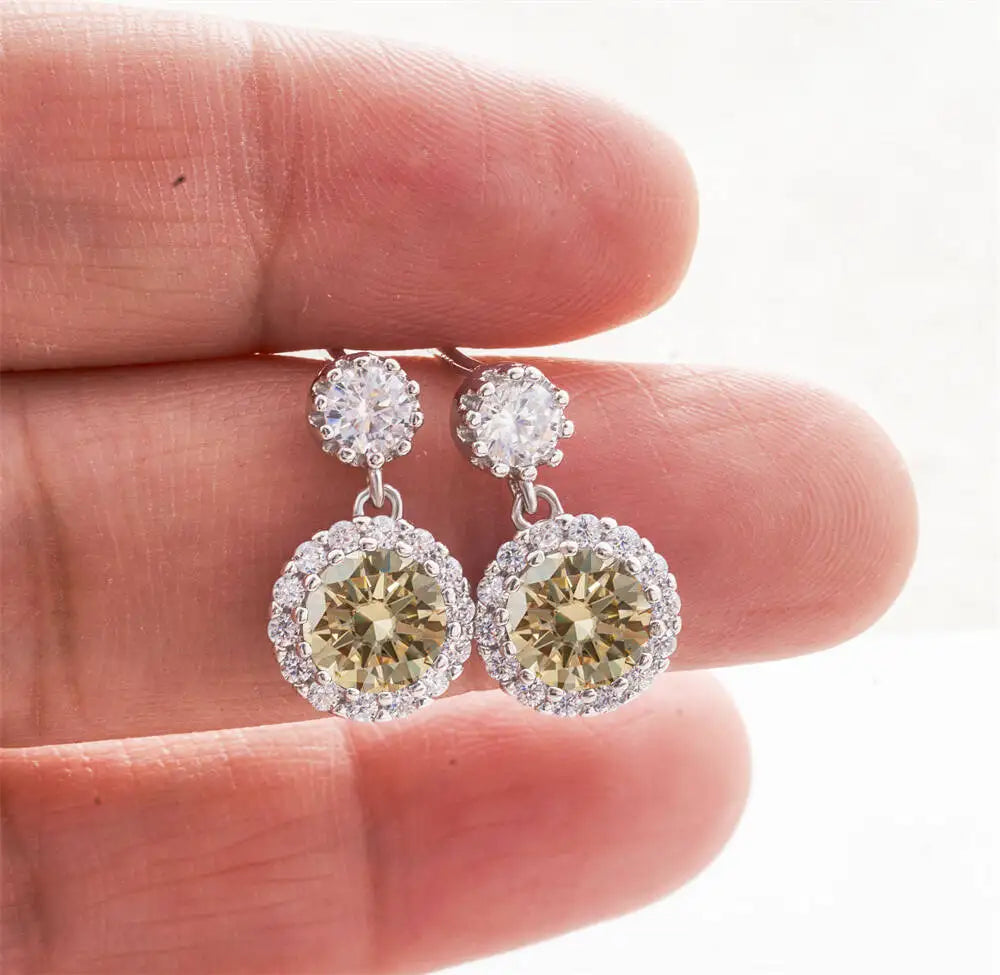 Moissanite Halo Drop Earrings in 925 Sterling Silver — Champagne — BandsCo Straps