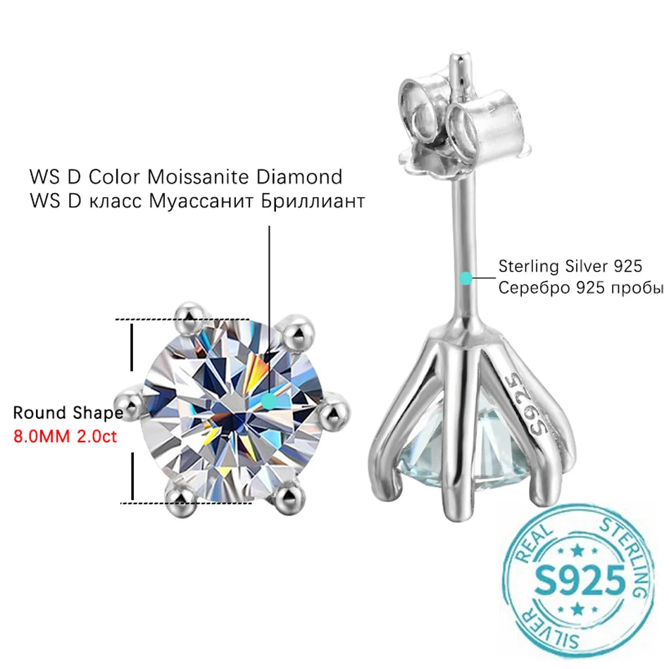 Six-Prong Round Moissanite Solitaire Stud Earrings - Stone size illustration