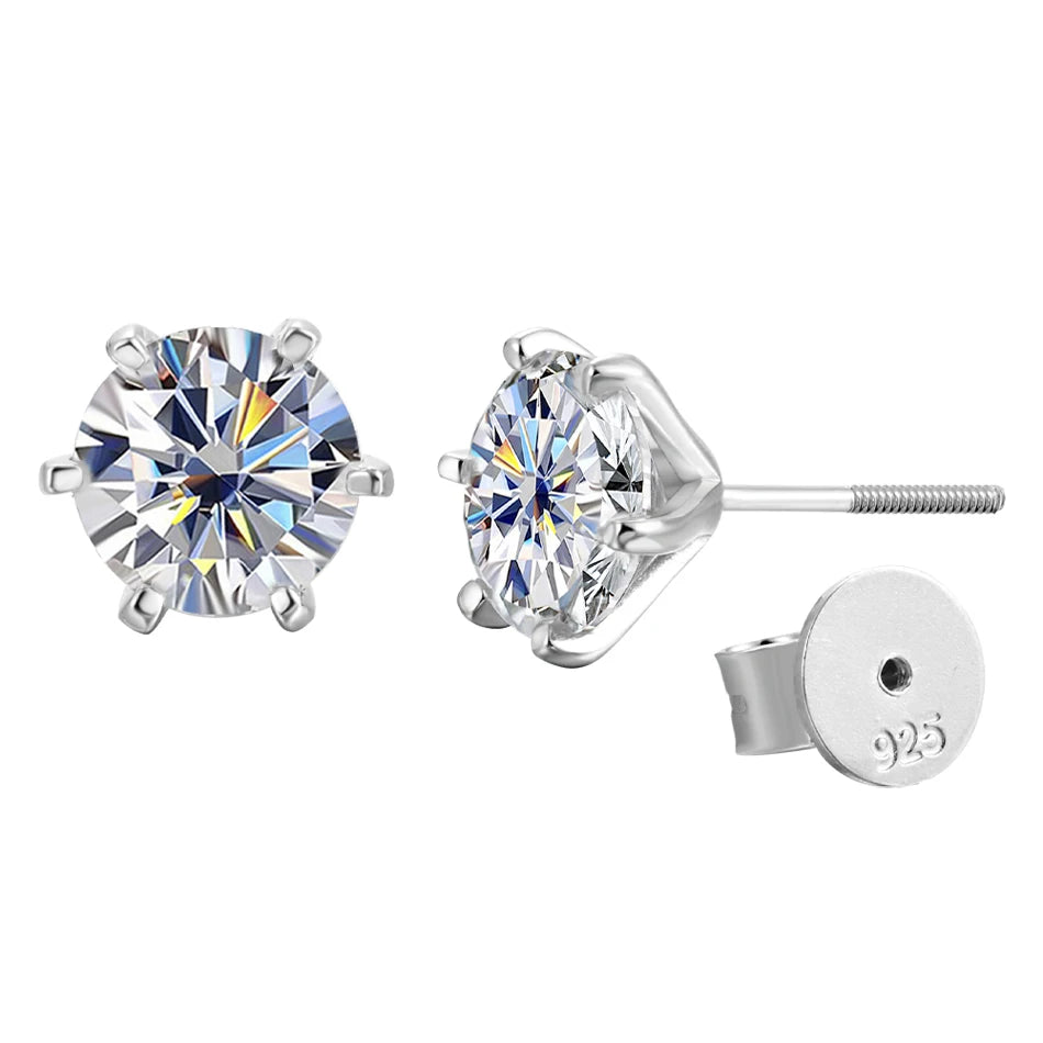 Six-Prong Round Moissanite Solitaire Stud Earrings - Solitaire front and post