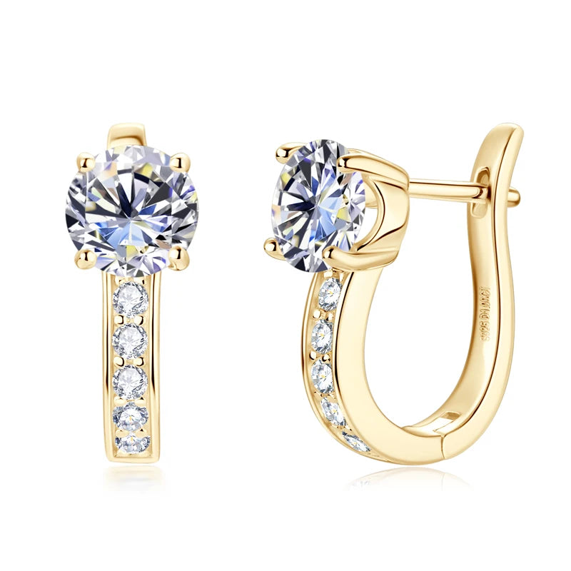 U-Shaped Moissanite Hoop Earrings in Sterling Silver — Gold-Tone U-shaped hoops