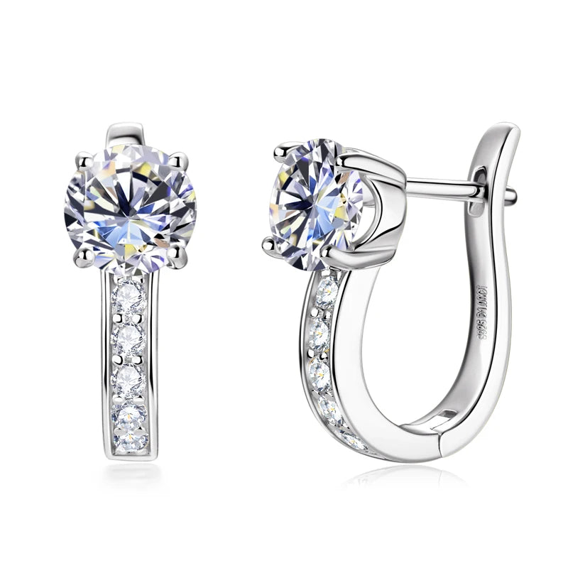U-Shaped Moissanite Hoop Earrings in Sterling Silver — Silver U-shaped hoops