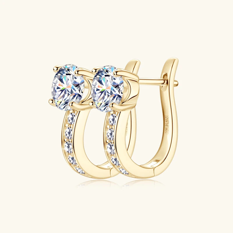 U-Shaped Moissanite Hoop Earrings in Sterling Silver — Gold-Tone finish