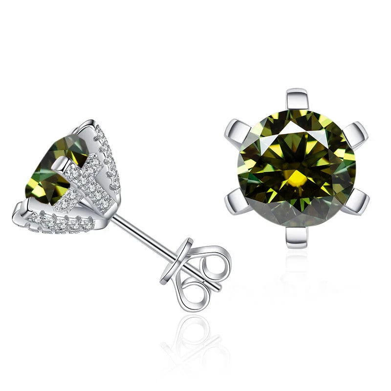 Colored Moissanite Stud Earrings with Sparkling Basket Settings - Yellow green stones