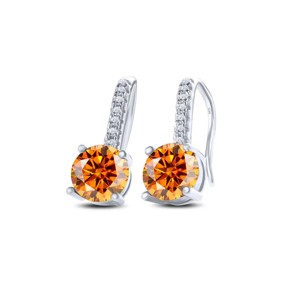 Colorful Moissanite Pavé Hook Earrings in Sterling Silver — Orange