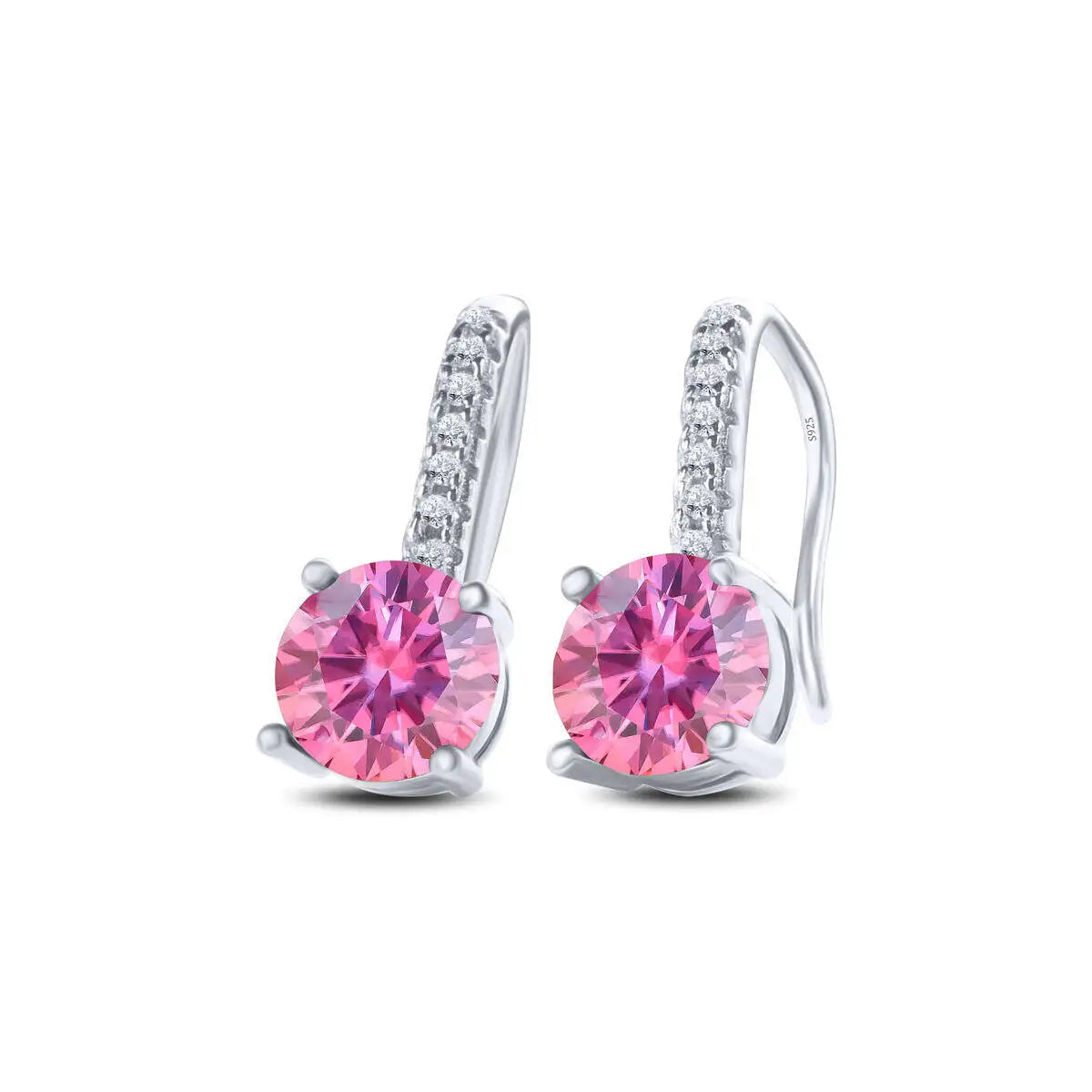 Colorful Moissanite Pavé Hook Earrings in Sterling Silver — Pink