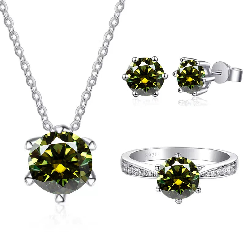 Colored Moissanite Necklace, Stud Earrings & Pavé Ring Set — Yellow green set